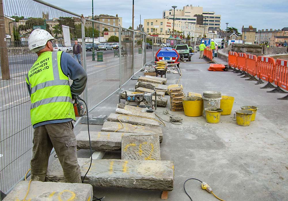 cement concrete promenade sea wall repairs reinforcement