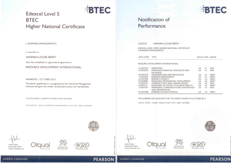 BTEC certification